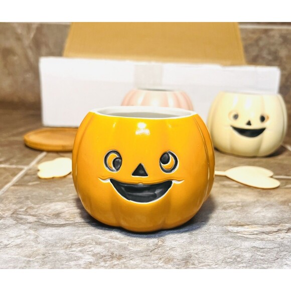 Set Of 3 Pumpkin Ceramic Planter Succulent Pots Halloween Fall Decor Harvest - Picture 2 of 8